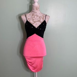Pink and black sequin dress